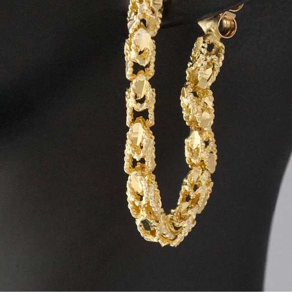 Vintage 10K Yellow Gold Chain Dangle Hoop Earrings - Picture 2 of 5